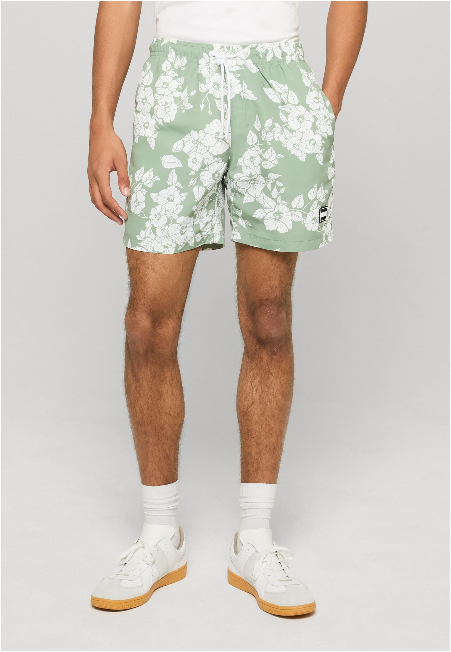 Urban Classics Pattern Swim Short Green White